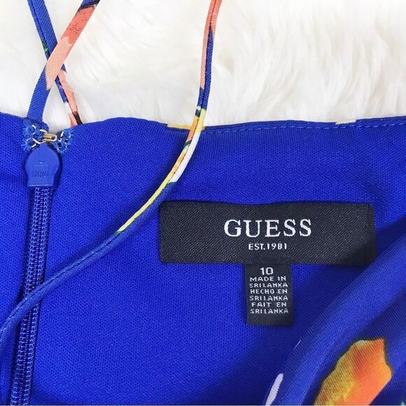 GUESS‎ Blue Floral Cutout Bodycon Dress Long Sleeve Knee Length Slit Size 10 New - Picture 6 of 13